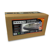 Quick Dam Flood Barriers bulk packaging box containing 5 water activated barriers absorbs contains and diverts water for reliable flood protection.