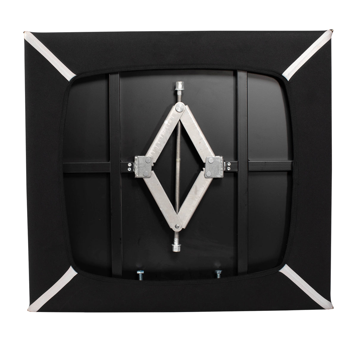 Back view of Quick Dam Flood Gate showing adjustable steel jack mechanism that expands to seal doorways and create a watertight flood barrier.