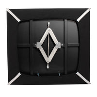 Back view of Quick Dam Flood Gate showing adjustable jack mechanism and steel frame for secure doorway flood protection.