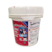 White bucket labeled 'Bucket-o-Snow' on a white background