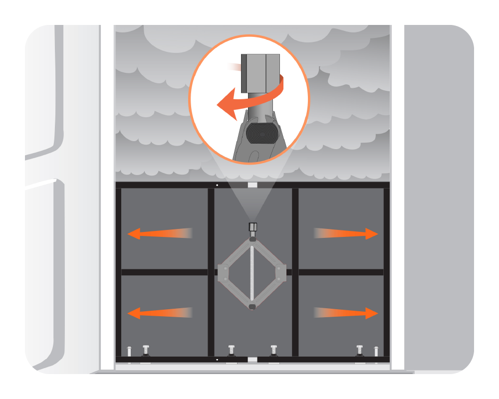 Diagram showing a flood gate system with arrows indicating how to install