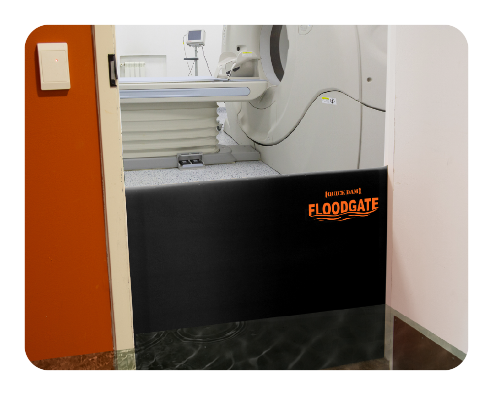 Medical imaging machine with 'Floodgate' installed in doorway