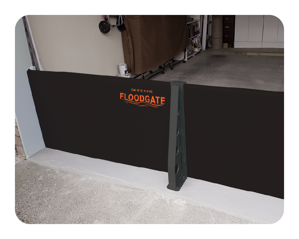 Floodgate barrier in a garage setting