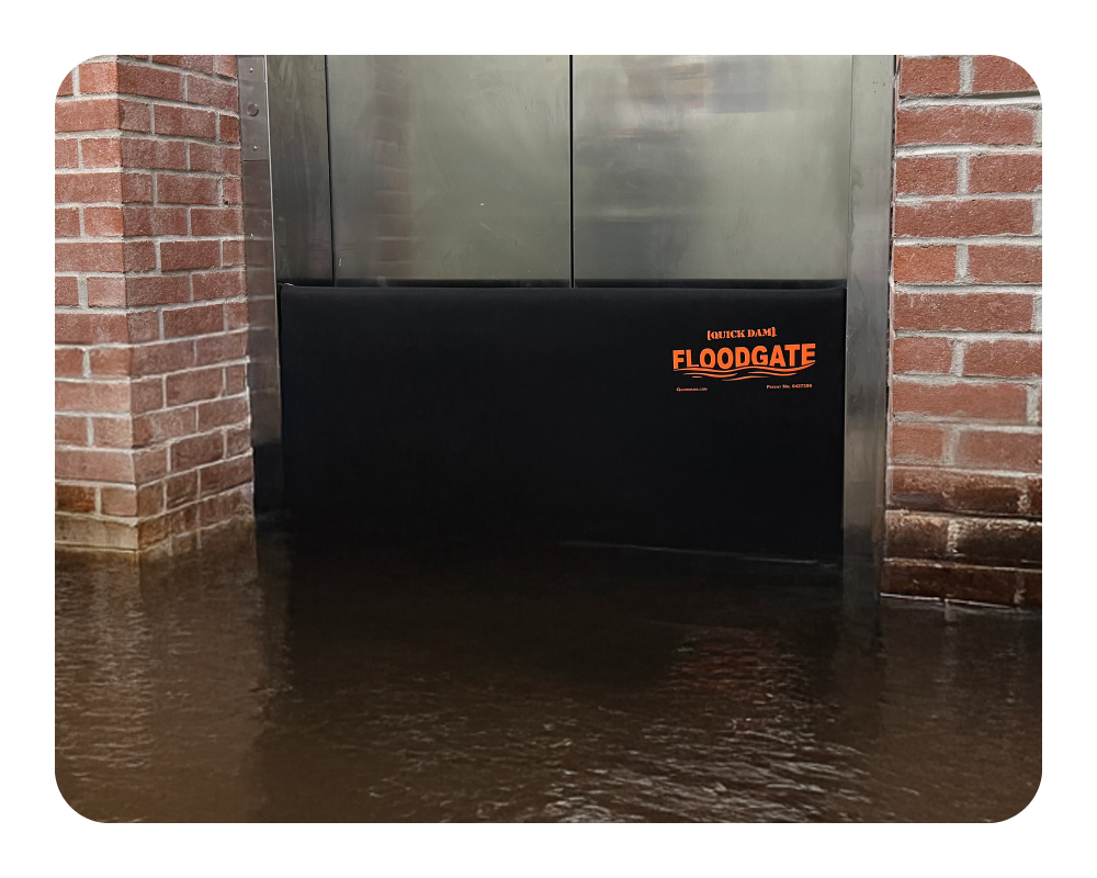 Floodgate product in a flooded area with brick walls installed in an elevator