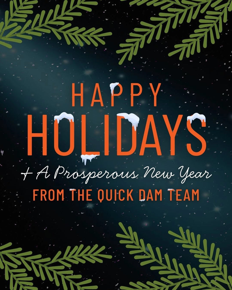 Happy Holidays card with green pine branches and text on a dark background