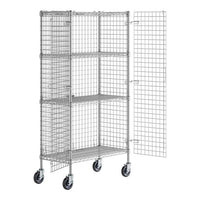 Mobile water control unit storage cart with wheels and shelves for organizing supplies.