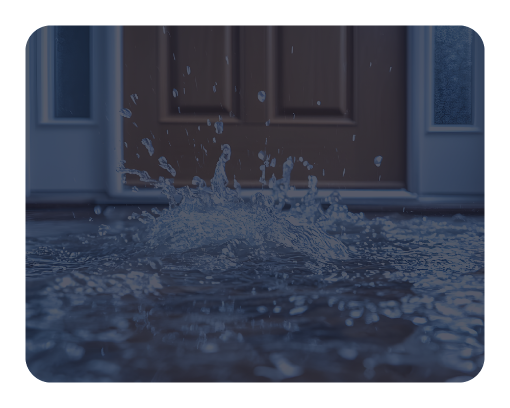 Water splashing onto a door with a dark blue tint