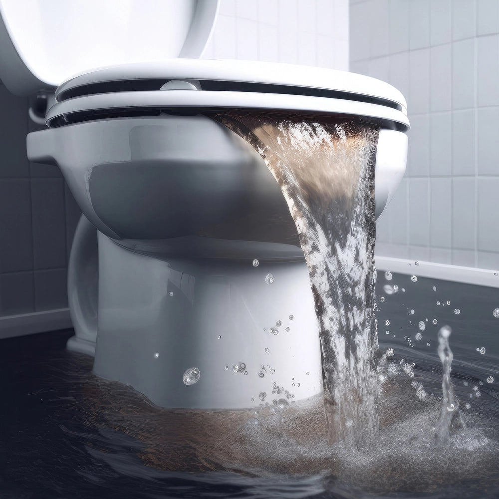 Modern toilet with water flowing into a sink in a bathroom setting